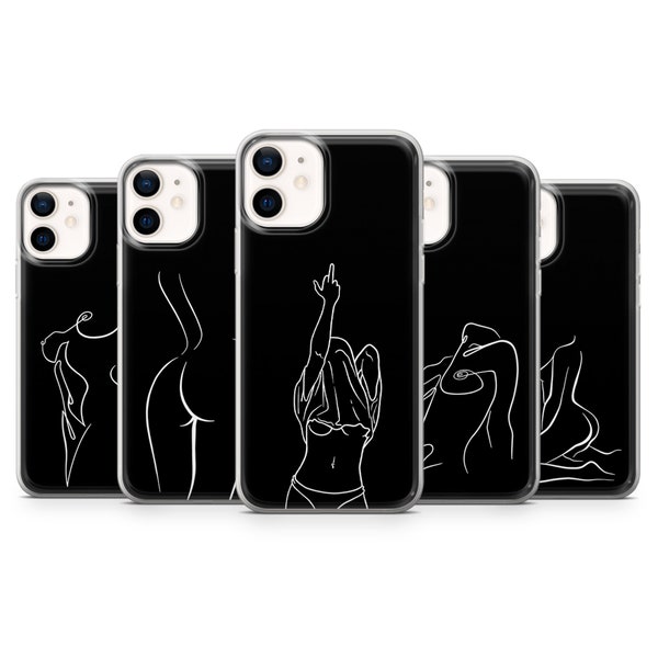 Naked Woman Body Phone Case One Line Art Booty Cover for iPhone 15 Pro Max, 14 Plus, 13, 12, 11, XR, XS, Samsung S23, S22, A54, A53, Pixel 8