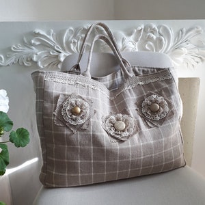 Linen bag, woman&#39;s bag, linen bag with flowers, summer bag, bag for everyday use, handmade linen bag, eco bag, handbag, gift for her, gifts