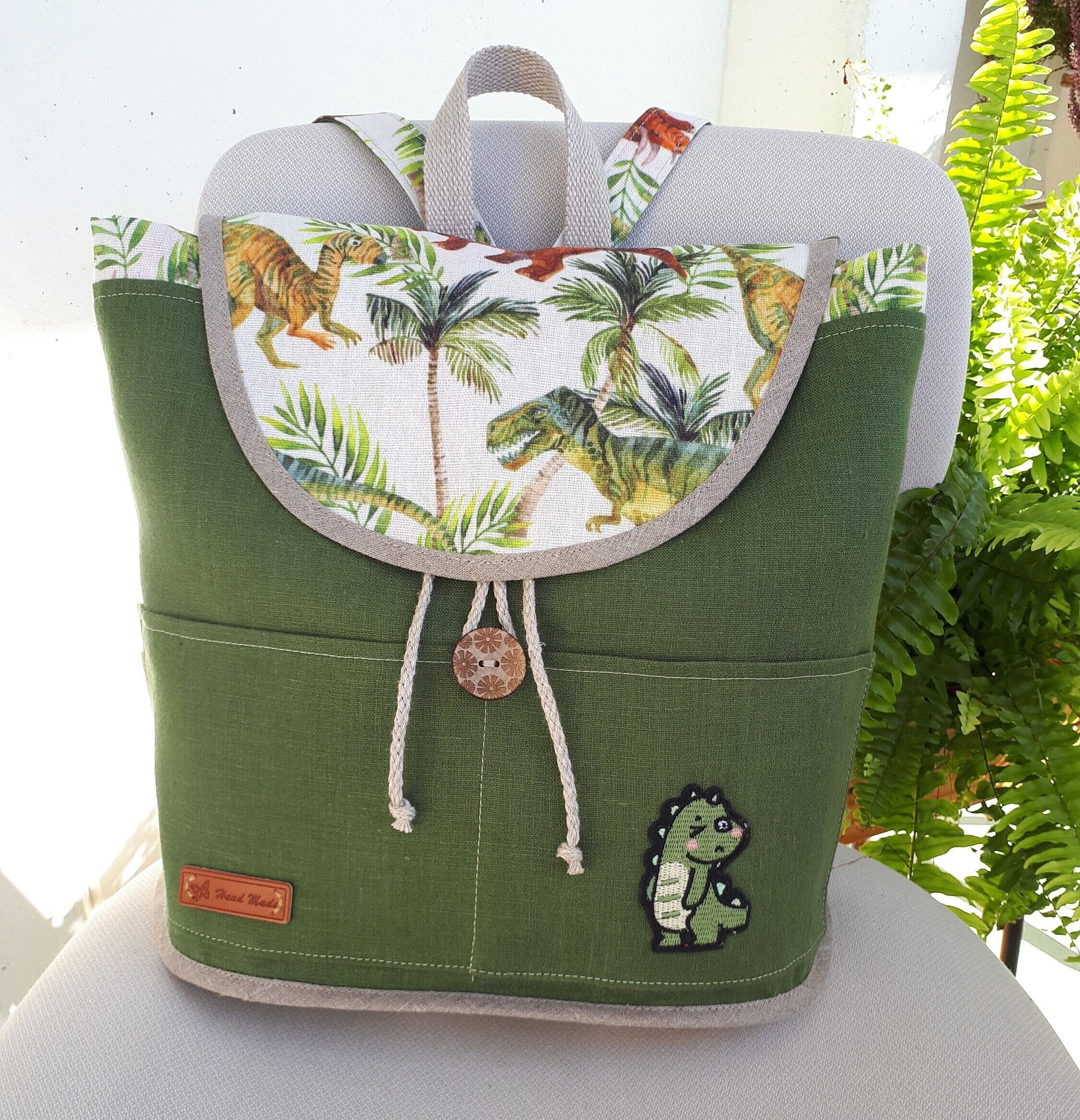 Dinosaurier-Rucksack Für Kinder 3–6 Jahre – Mit Sicherheitsleine, 27x15x32 Cm – Weiß, Mit Netztaschen & Brustgurt