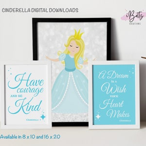 Cinderella Digital Printable Quotes Little Girl Playroom Pictures 8x10 and 16x20