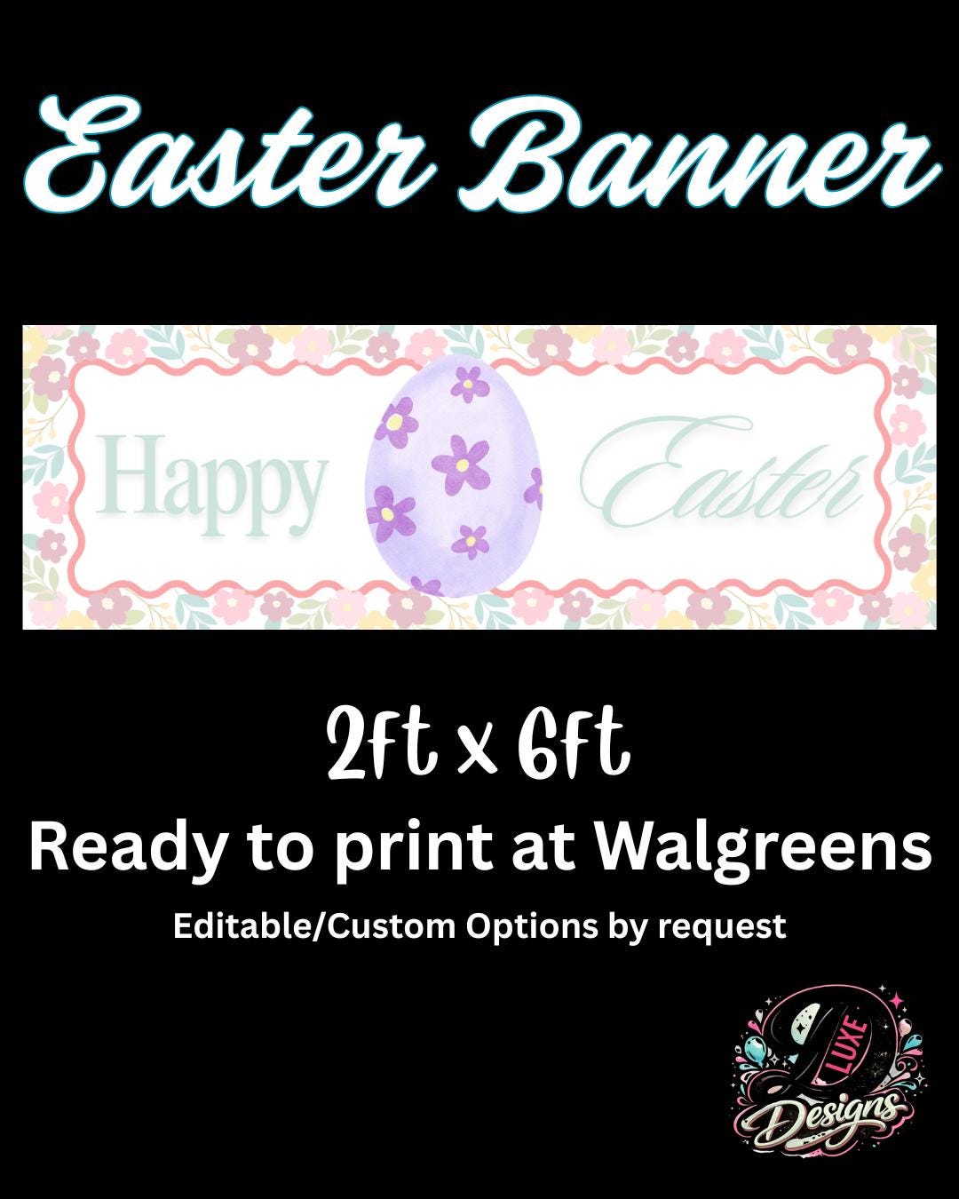 Happy Easter Banner Template | Floral, Egg, Pastel (digital Download ...