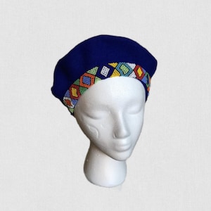 Nguni Beaded Beret. Beaded tribal hat.