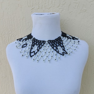 Beaded black and white  Zulu bib necklace. Tribal necklace for women