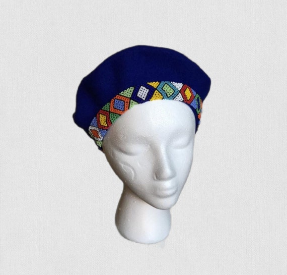 Vibrant Blue Geometric Beret Hat ROYAL BLUE BERET With Cabillou 100% Wool French Style - Etsy main image 2