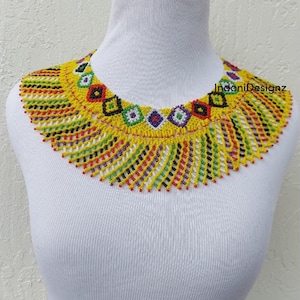 Yellow Beaded Zulu bib necklace. Tribal necklace for women