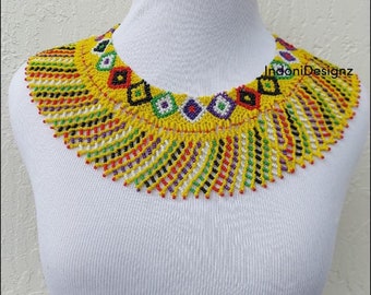 Gele Zulu-slabketting met kralen. Tribale ketting voor dames