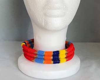 Triple band Beaded Zulu Choker. Tribal choker.