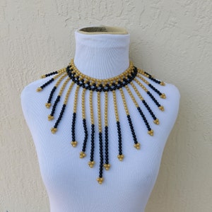Black and gold beaded Zulu necklace. Tribal necklace for women.