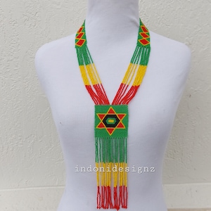 Zulu beaded Rasta necklace. Tribal necklace for men and women