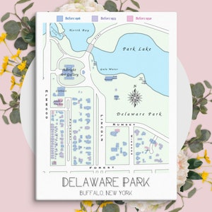 Historische Delaware Park Buffalo New York Wachstumskarte | Handgemachte Collage aus 1800er bis 1900er Karten | Luxus Wandkunst