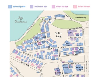 Miller Park Chautauqua Lake New York Vintage Handmade Map Print - Chautauqua Institution Wall Art