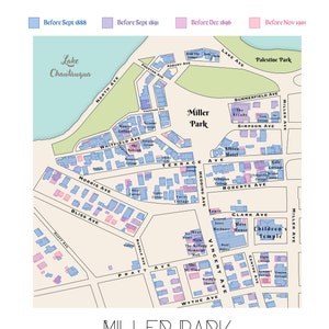 Impression vintage de carte faite main de Miller Park Chautauqua Lake New York - Art mural de l'institution Chautauqua