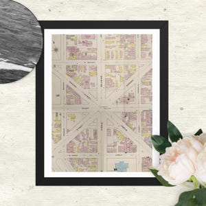 Impresión del mapa del centro histórico de Buffalo, Nueva York, Niagara Square, 1889