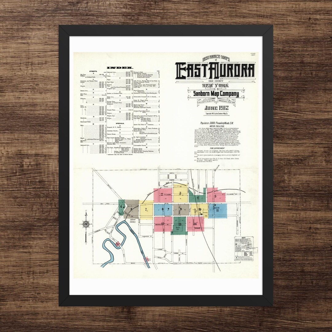 1912 East Aurora New York Map Print Historic Bird S Eye View Etsy Il Ojj8 