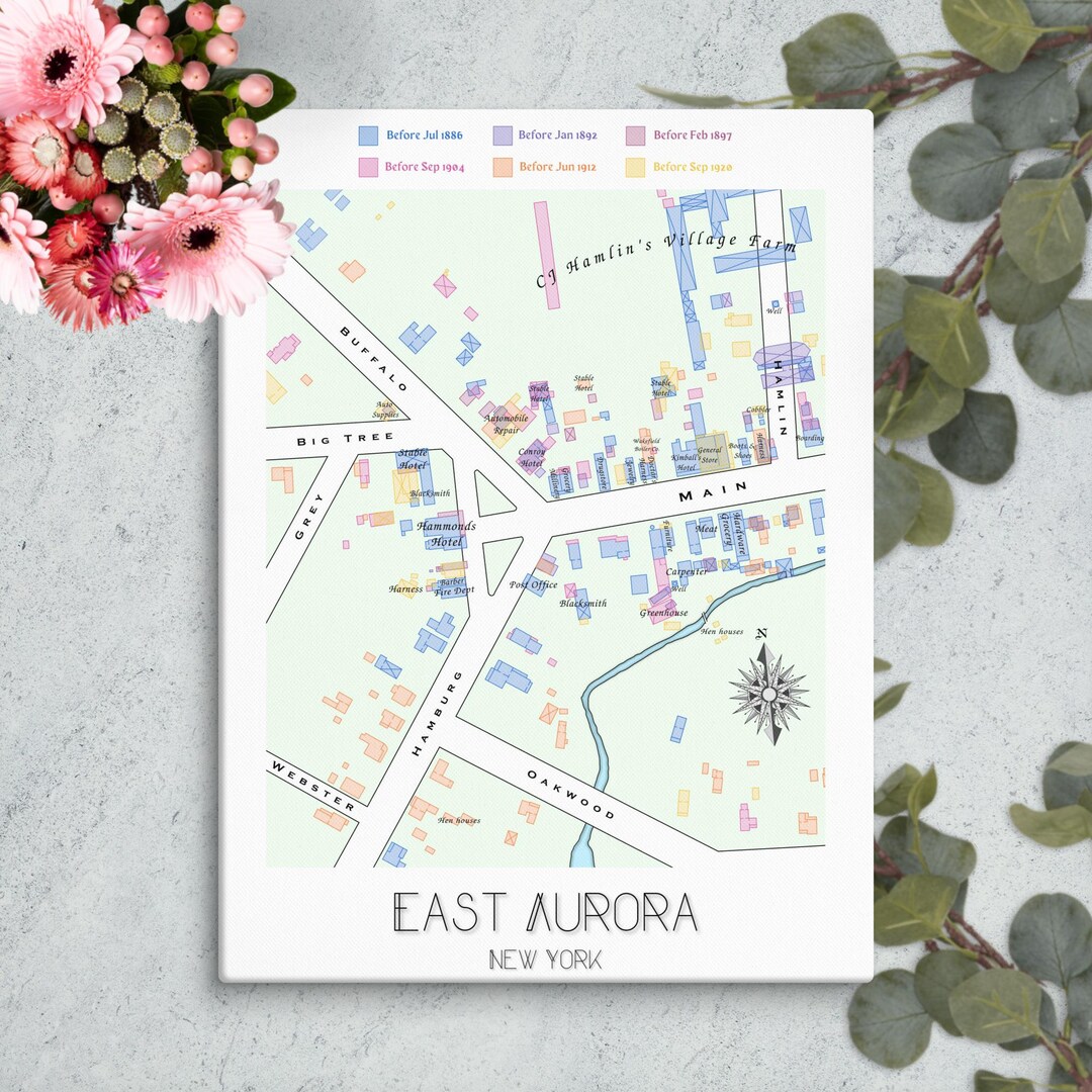 Historic East Aurora New York Growth Map Handmade Collage Of 1800s Il Cv16 