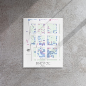 Carte de croissance historique de Tombstone en Arizona | Collage fait main de cartes des années 1800 à 1900 | Art mural de luxe