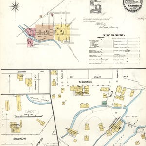 1888 Akron, New York Vintage Karte Print – historische Vogelperspektive