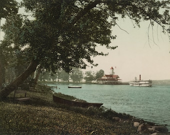 Impresión de mapa antiguo del embarcadero del lago Chautauqua de 1898 en Miller Park