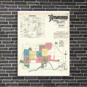 1913 Hamburg, New York Map Print – Historische Vogelperspektive