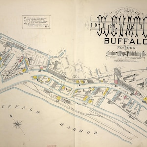 1889 Buffalo, New York Aufzugsviertel Karte Print – historische Vogelperspektive