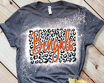 Bengals Bleached Shirt, Custom Team Spirit Bleached Shirts, Leopard Print Team Shirts, Plus Size Options Bleached Shirt