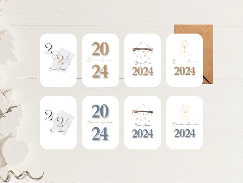 Carte Bonne Année 2024 / Carte de vœux 2024 avec enveloppes / Meilleurs Vœux 2024 / Papeterie Noël / Joyeux Noël personnalisé image 1