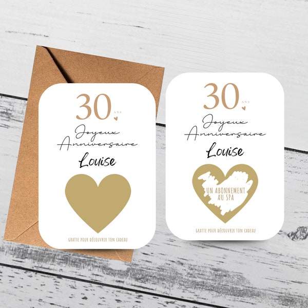 Carte anniversaire à gratter / Carte anniversaire personnalisé / 18 ans / 20 ans / 30 ans / 50 ans +