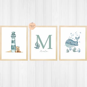 Lot 3 Affiches Enfant Mer / Affiches A4 Personnalisées / Décoration Chambre / Cadeau Naissance / Baby Shower