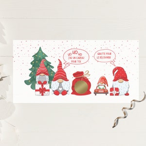 Carte Cadeau Noël à Gratter/ Carte Cadeau Gnomes personnalisée / Carte cadeau Surprise / Cadeau Noël Original / Carte de Noël image 2