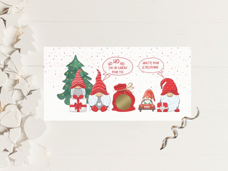 Carte Cadeau Noël à Gratter/ Carte Cadeau Gnomes personnalisée / Carte cadeau Surprise / Cadeau Noël Original / Carte de Noël image 2