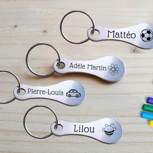 Porte clé personnalisé Enfant / Etiquette cartable / Porte clé Prénom /  Acier inoxydable