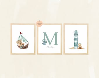 Lot 3 Affiches Enfant Mer / Affiches A4 Personnalisées / Décoration Chambre / Cadeau Naissance / Baby Shower