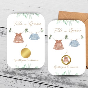 Carte Annonce Fille ou Garçon / Carte à Gratter personnalisée / Annonce Originale / Fille ou Garçon / Jumeaux / Fille et Garçon