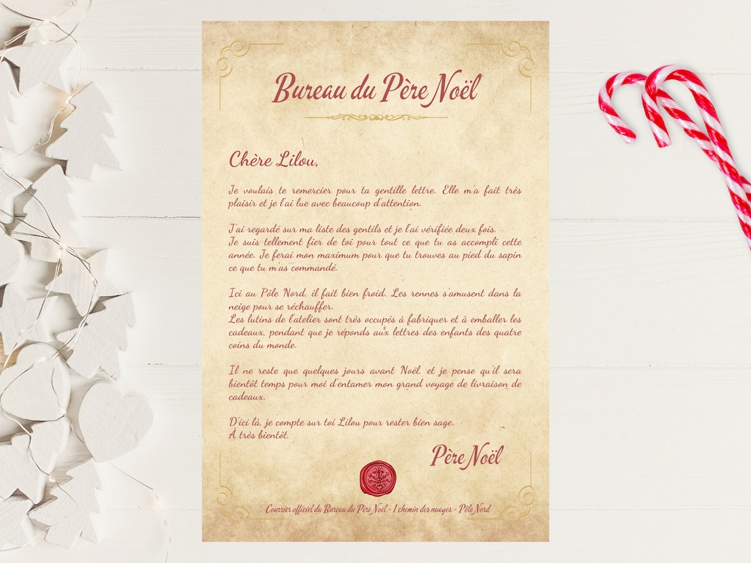 Lettre Réponse du Père Noël / Réponse Personnalisée / Réponse Personnalisée au prénom de l