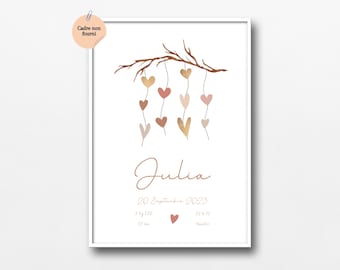 Personalized Birth Poster / Little Hearts / Personalized A4 Poster / Bedroom Decoration / Birth Gift / Baby Shower