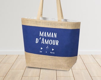 Cabas Toile de jute / Sac personnalisé Maman d'Amour / Les petites affaires de maman /  Cadeau Maman / Fête des mères / Fête des mamans
