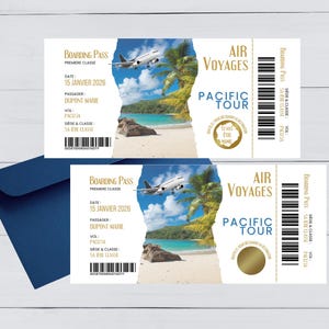 Carte Annonce Grossesse / Billet d'Avion Pacific / Carte à Gratter personnalisée  Annonce Originale   Papa  Mamie  Papi  Tata  Tonton  Autre