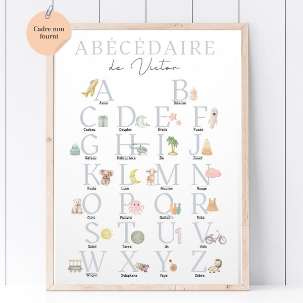 Affiche personnalisée Abécédaire Enfant / Alphabet / Objets / Rentrée des classes