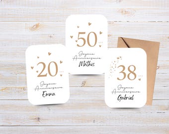 Carte anniversaire à personnaliser 18 ans- 20 ans-30 ans- 50 ans +
