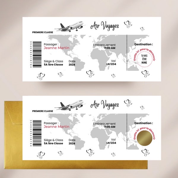 Carte Annonce Grossesse / Billet d'Avion / Carte à Gratter personnalisée / Annonce Originale  / Papa / Mamie / Papi / Tata / Tonton