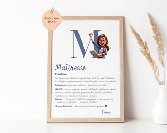 Affiche Maîtresse personnalisée / Affiche Définition Maîtresse personnalisée / Maitresse / Cadeau Fin d'année / Remerciements