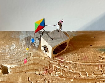 mouse with kite, tiny wooden automaton