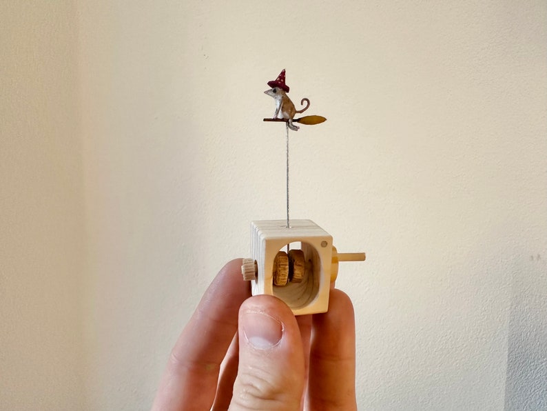 Wizard Mouse Flying on a Broom. Wooden Automaton. - Etsy