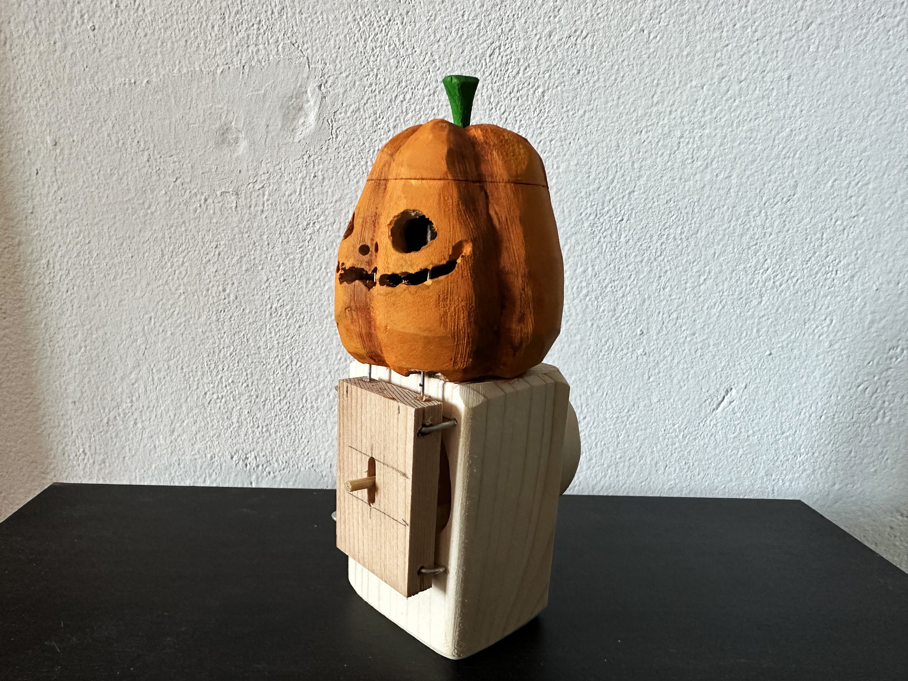 halloween pumpkin, wooden automaton READ DESCRIPTION