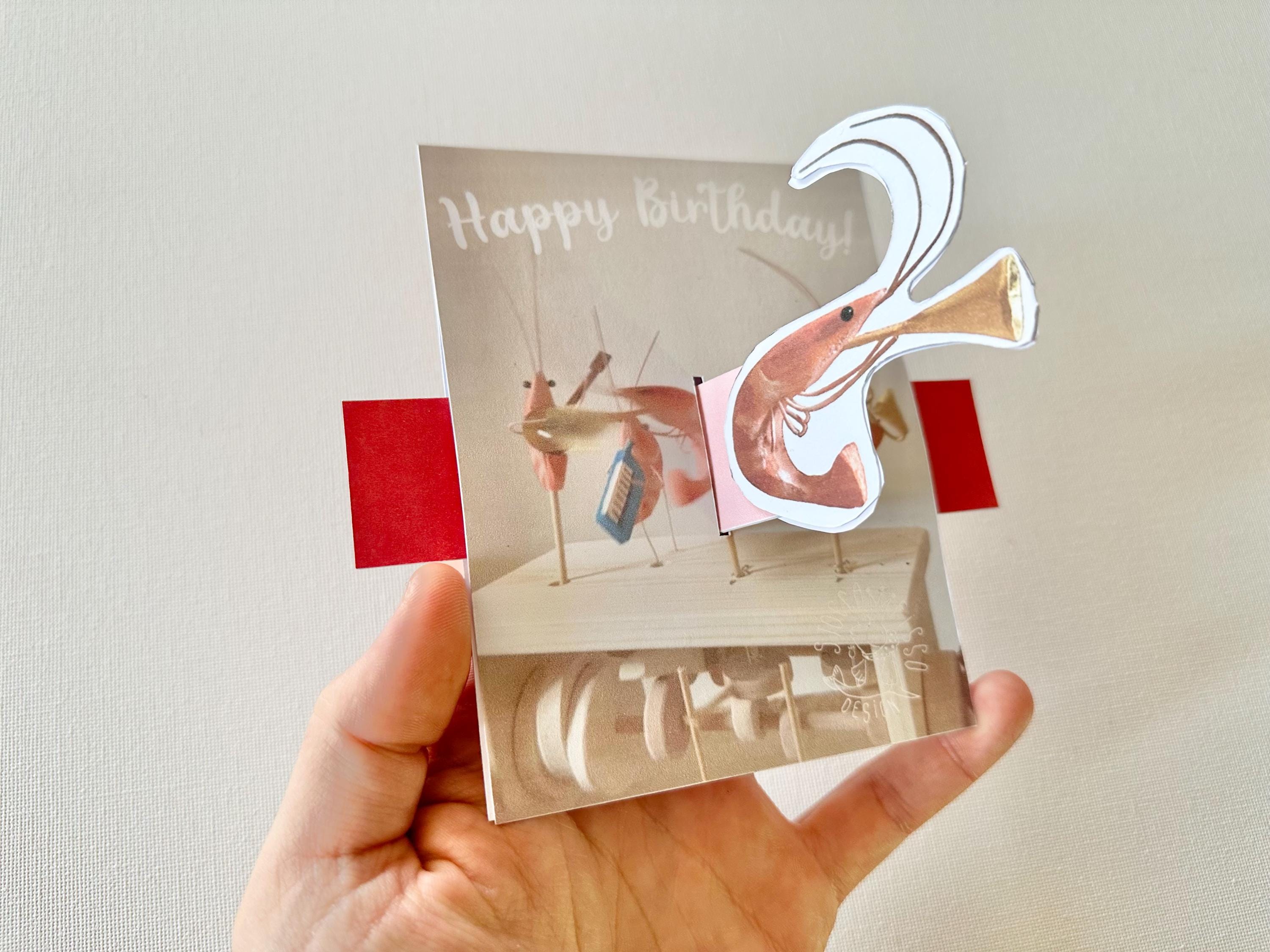 Shrimp Playing Trumpet - Easy to Make Moving Greeting Card