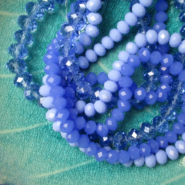 Czech Glass Roundel Beads, Light Sapphire, Periwinkle Blue Opaque, Light Blue Opaque, Faceted, Drilled