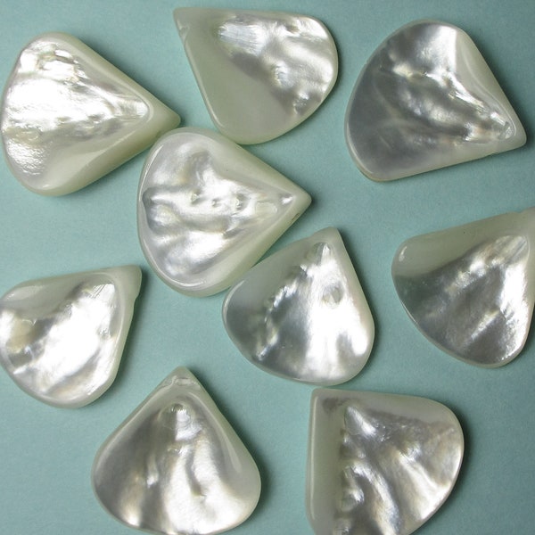 Mother of Pearl Flower Petals, 10 Pcs, White, See photos for size, Top side drilled, Teardrop Shaped, Smooth with slight texture