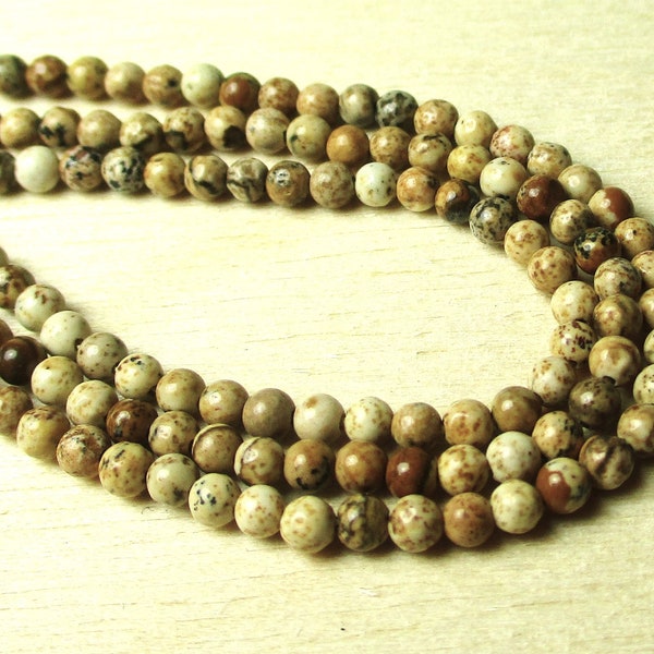 Picture Jasper, 2.5mm Round, Appx 15" Strand/Over 160 Pcs, Partial Loose, Tan, Brown, Beige, Caramel, Black Colors, Small, Tiny