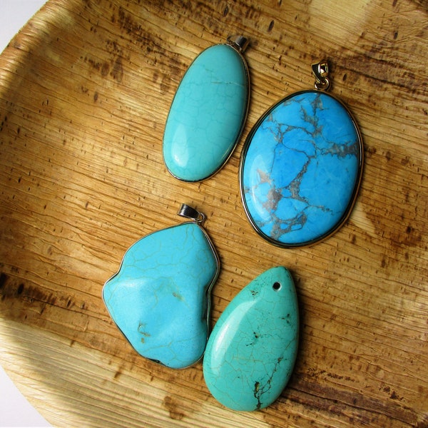 Turquoise Stones (Howlite) Pendants, 4 Choices, Blue, Green, Irregular Shape, Teardrop, Oval, Long, See photos and/or details for sizes