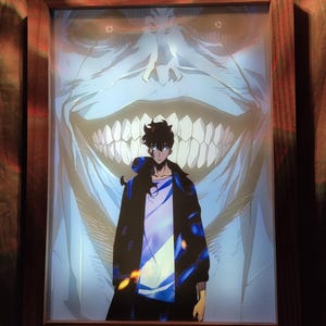 Handmade Anime Solo leveling LED Photo, Art Frame Light, LED Photo, Light Box, LED Light, Shadow Painting, Anime Decor